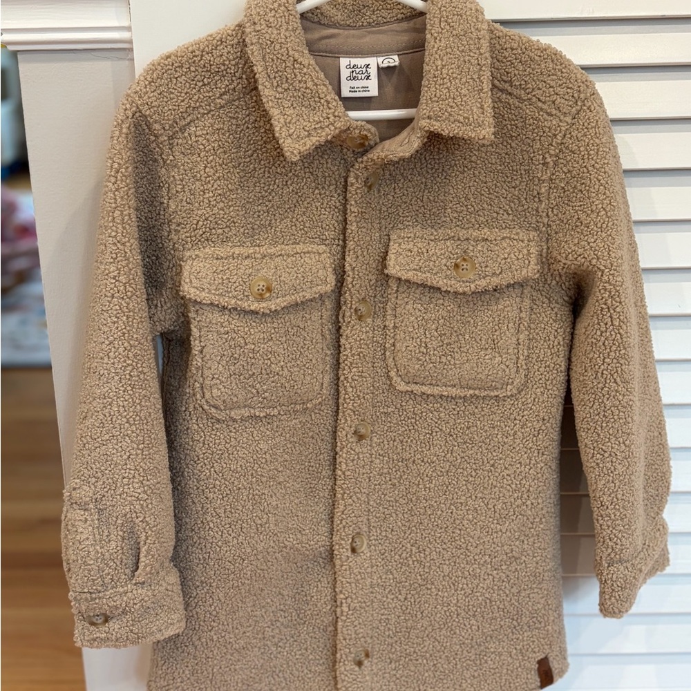 deux par deux Kids Tan Sherpa Pea Coat